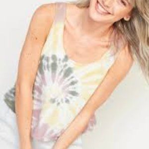 Old Navy Lightweight Textured Knit Lounge Tank Yellow Green Purple Tie-Dye TALL